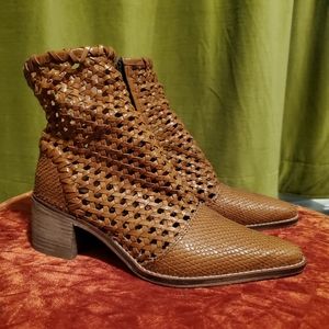 Free People tan woven leather booties